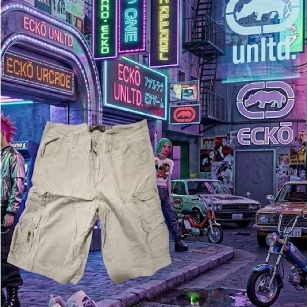 Ecko Unltd Men's Cargo Shorts in Cream Size 40